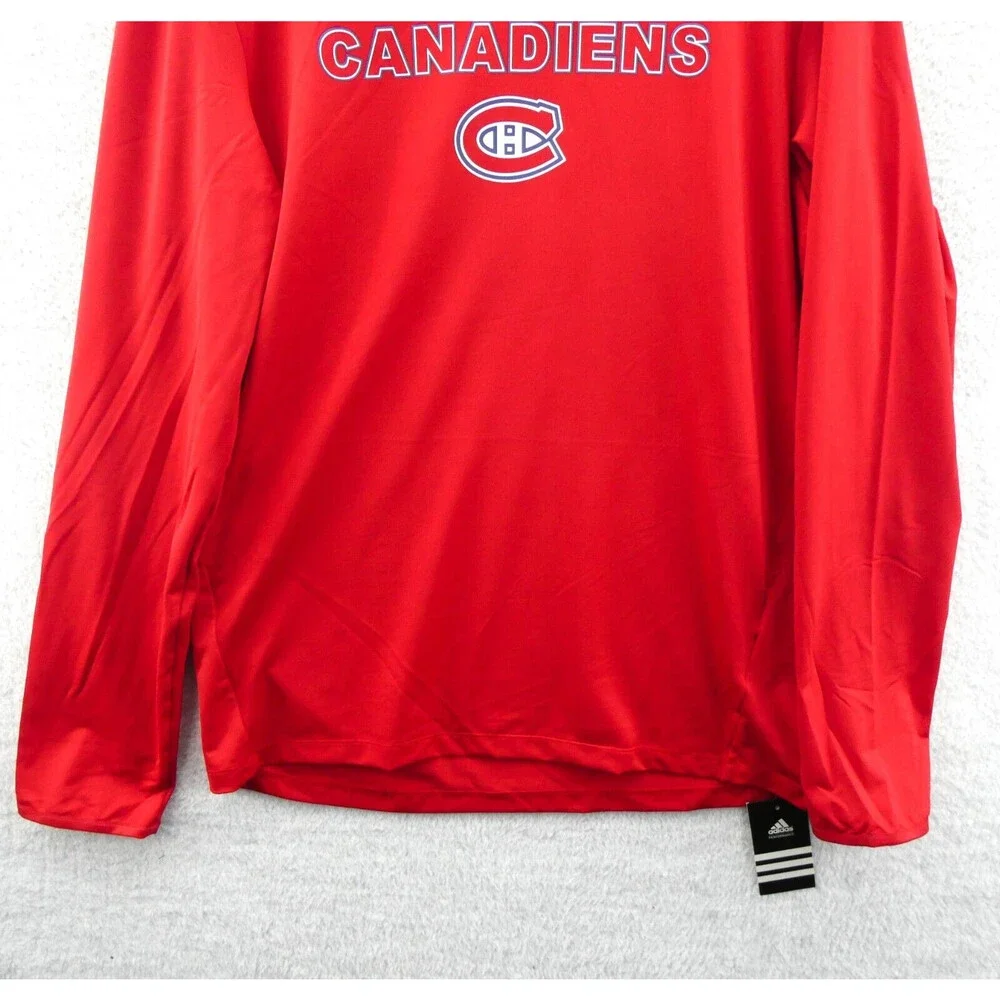 Montreal Canadiens Hoodie Shirt Men Medium Red Adidas NHL Hockey Long Sleeve New
